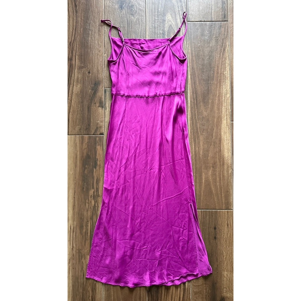 Anthropologie Magenta Satin Cowl Neck Midi Slip Dress Magenta Purple Size M - Picture 2 of 9